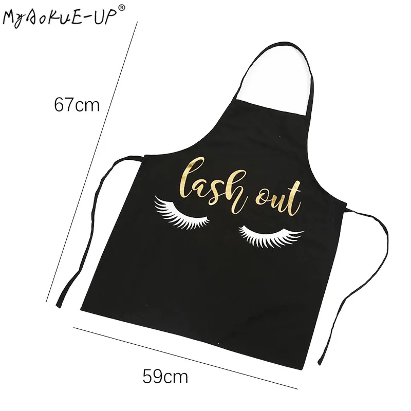 Bronzing Eyelash Pattern Kitchen Apron Women Adult Home Cooking Baking Cleaning Aprons Bibs Kitchen Eyelash Extension Tools