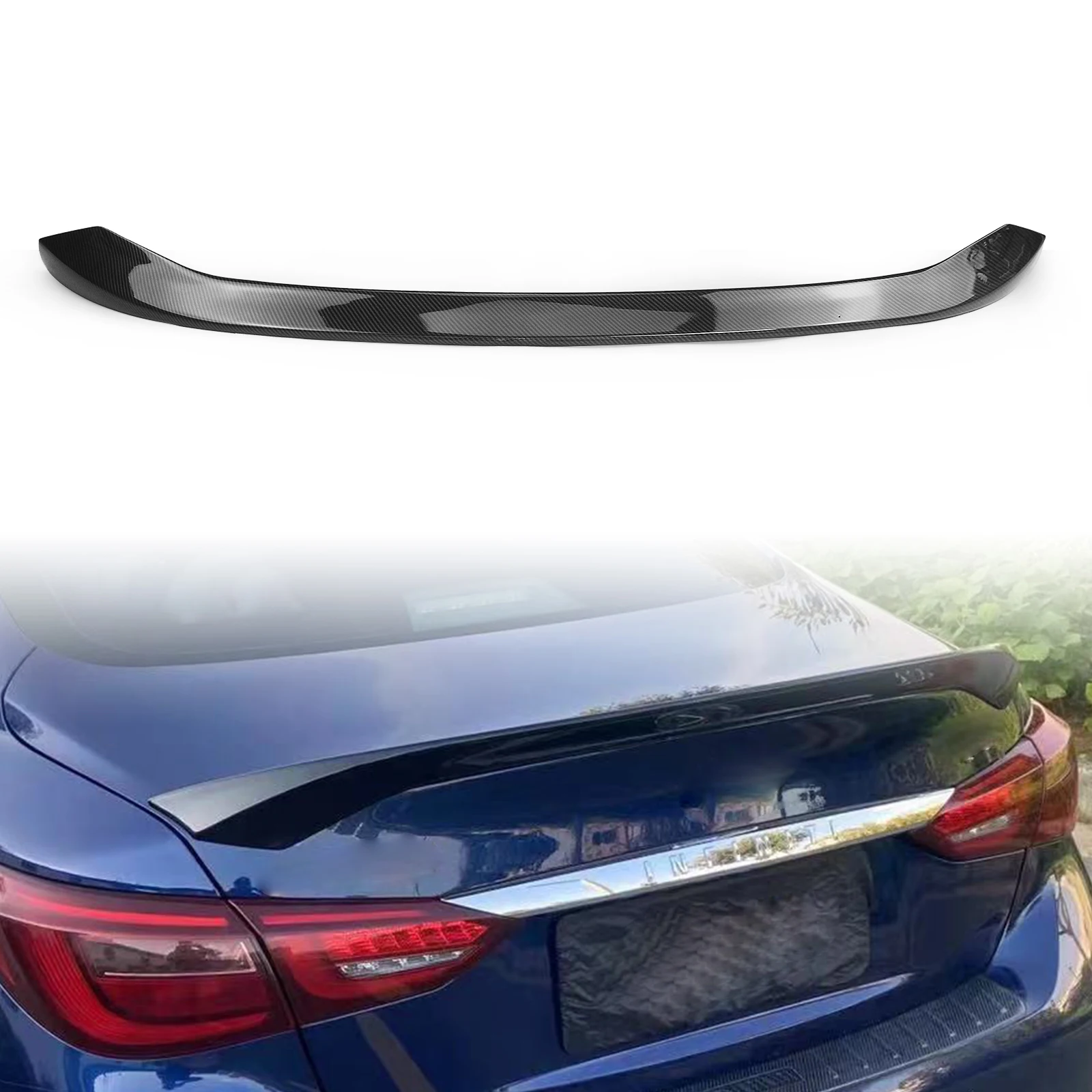 

For Infiniti Q50 2014-2023 Rear Trunk Spoiler Wing AS Style Carbon Fiber Look/Gloss Black Tailgate Lid Splitter Extension Lip