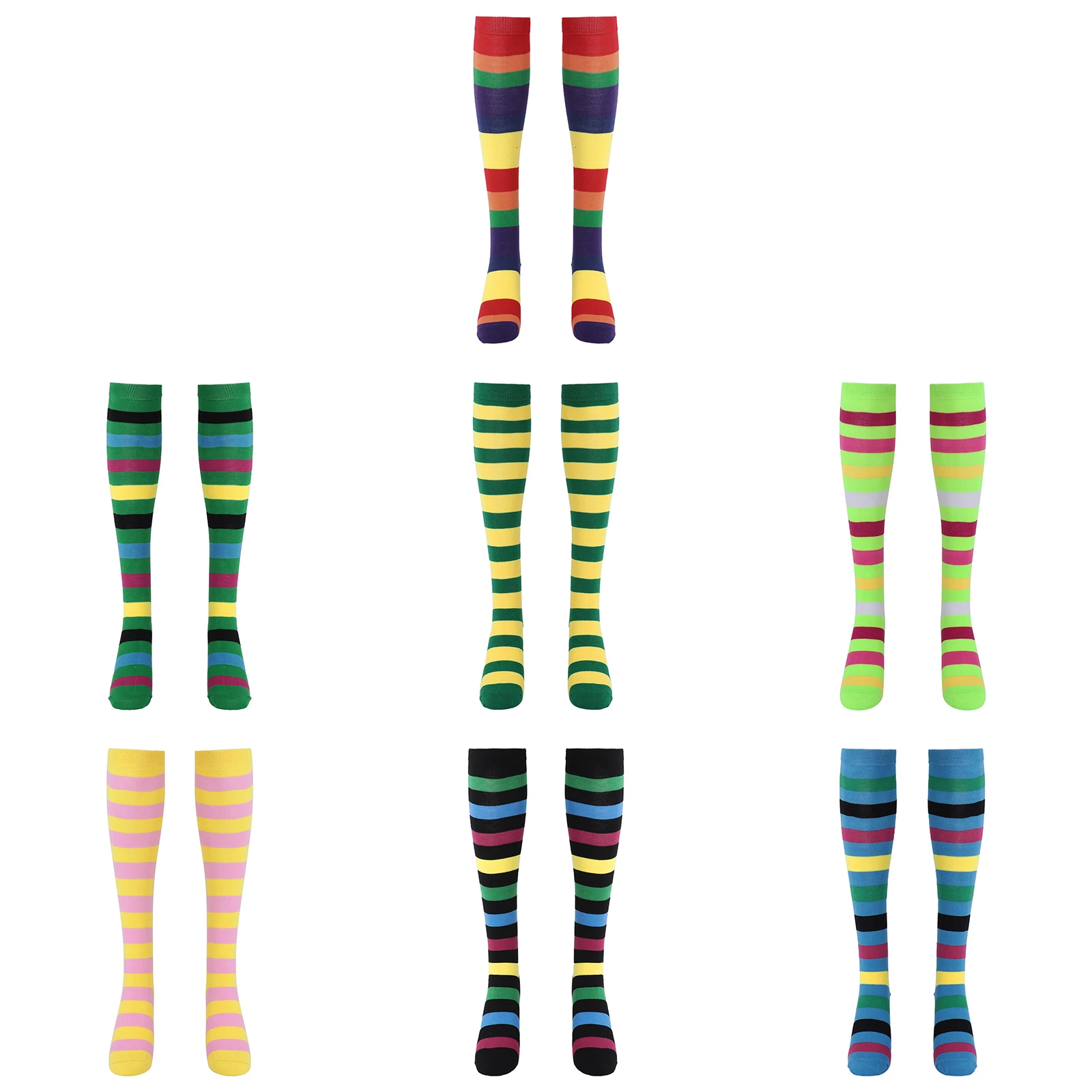 Women Girls Striped Mid-tube Socks Cute Lolita Knee-length Socks Leg Warmer Anime Preppy for Halloween Cosplay Party Stockings