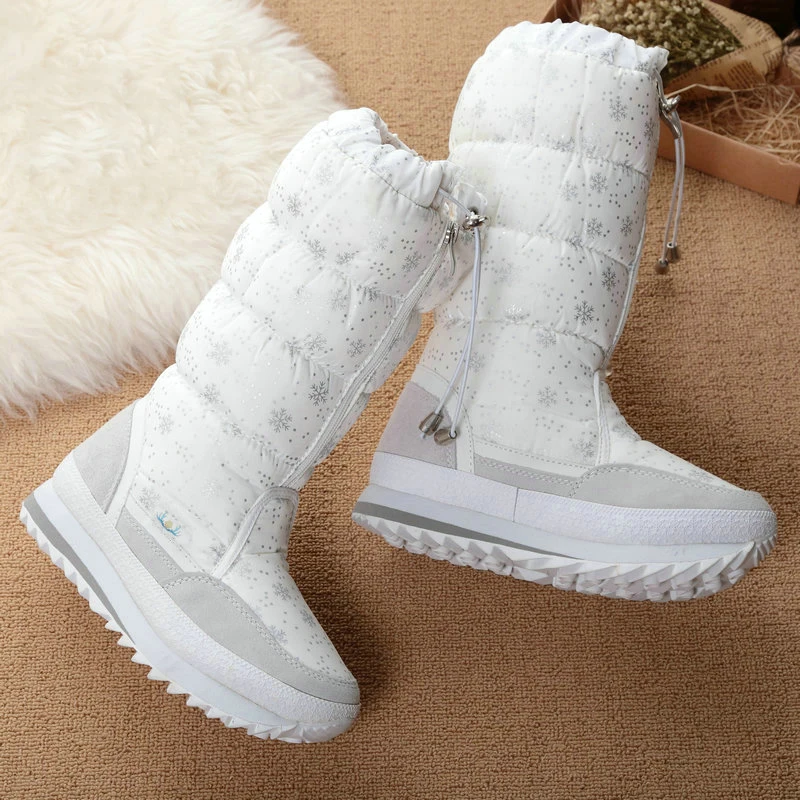 2023 Winter boots High Women Snow Boots plush Warm shoes Plus size 35 to big 42 easy wear girl white zip shoes female hot boots