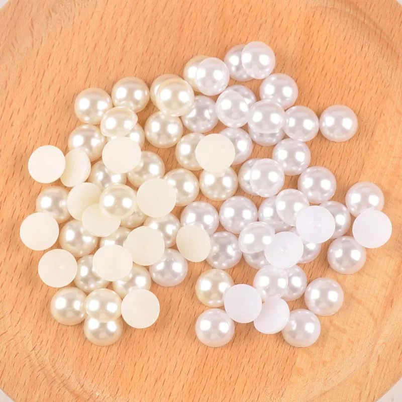 White/Beige Half Round Pearl beads Flatback cabochons for Scrapbook Craft 3/4/5/6/8/10/12mm ABS BMZZB06m