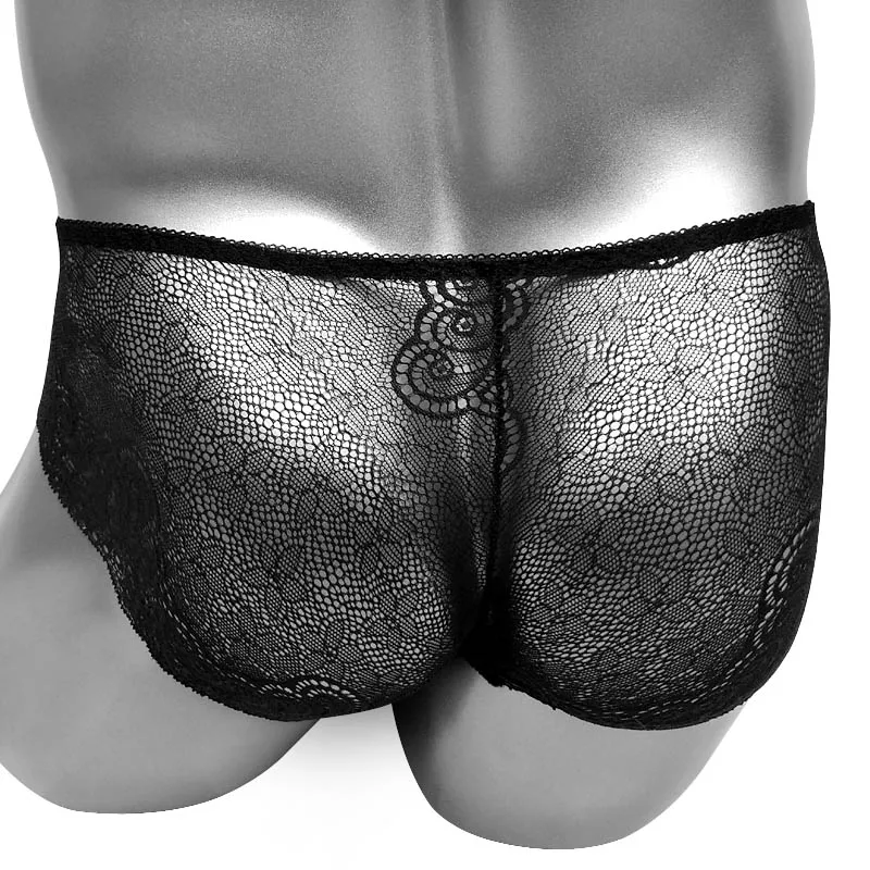 Feminal Sissy Panies Lace See Through Back Mesh Feminal Mens Briefs Underwear Sexy Lingerie for Gay Shiny Bikini Panties