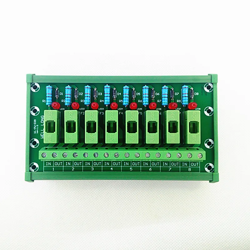 DIN Rail Mount 8 Position Fuse Module Board,Fuse Holders for 5x20mm(DxL) tube fuse.