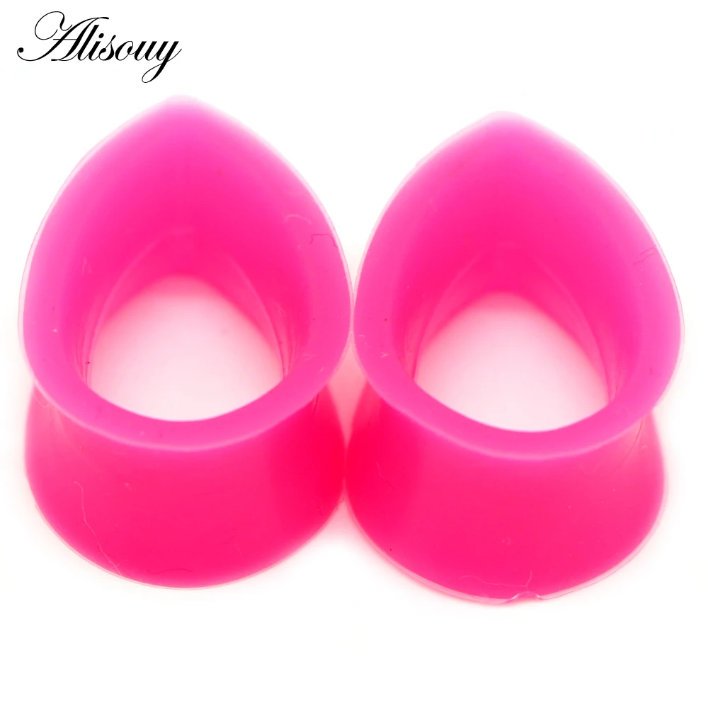 Alisouy 2pcs Flexible Silicone Water Drop Ear Plugs Gauges Plugs Tunnels Body Jewelry Piercing Stretcher Teardrop Ear Expanders