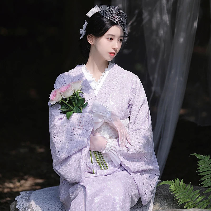 Vintage Women's Lace Long Dress Japanese Traditional High Grade Kimono Cosplay Wear Photography Dress Formal Yukata