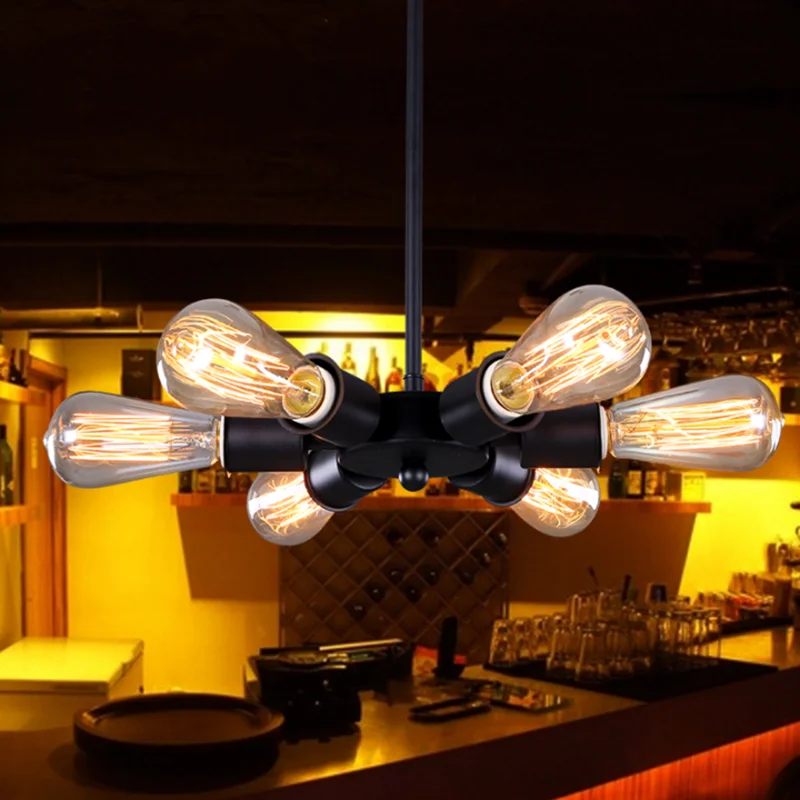 Black Ferris wheel chandelier Metal sputnik lamp Edison Bulb Light fixtures American Loft Kitchen Dining room coffee shop light