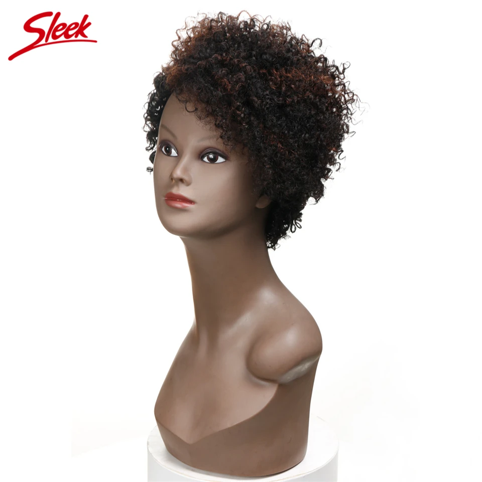 Sleek Brazilian Afro Kinky Curly Wig F1B/33# and Natural Color Short Bundles Deal Machine Made Cheap Remy Hair Wigs For Black