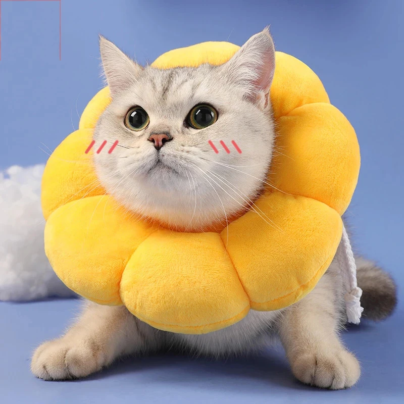 Sunflower Pet Collar Adjustable Anti-Bite Surgery Anti-Lick  Wound Healing Cat Protection Collars Soft Plush Elizabethan Collar