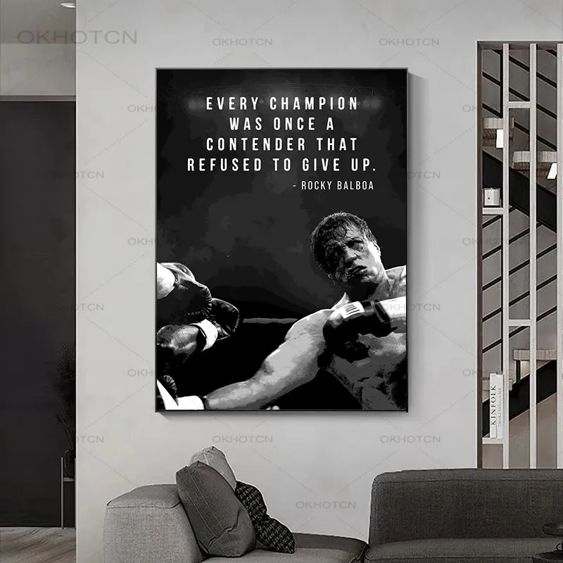 Modern Boxing Sports Canvas Painting Fashion Art Movie Poster Rocky Balboa Inspirational Words Wall Pictures Home Decor Mural