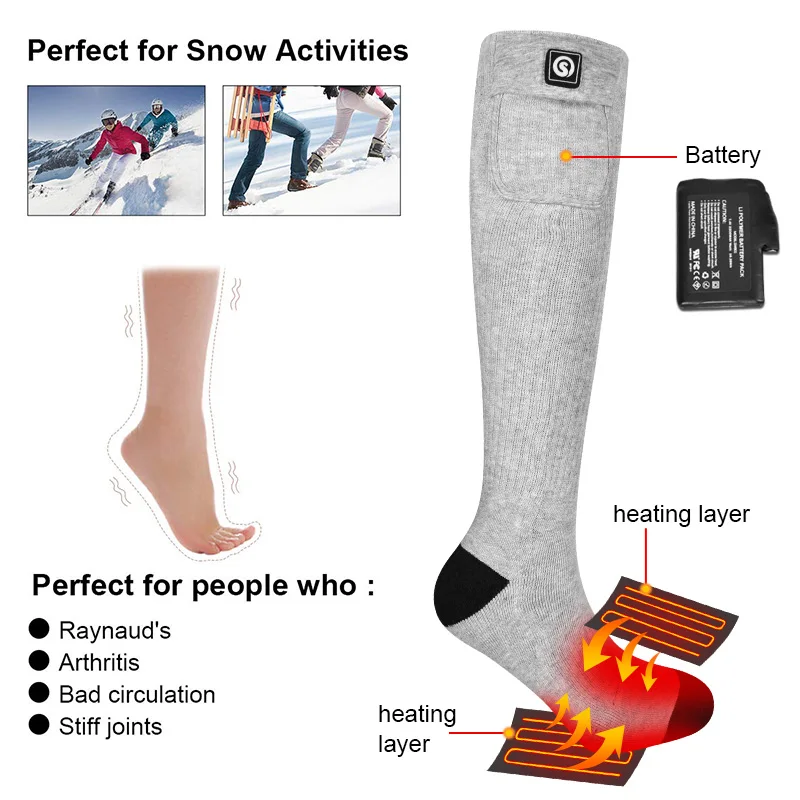 Savior Rechargeable battery Heating Socks for Women Men Electric Heat Stocking Winter Sports Socks Nonslip Snowboard Heated Sock
