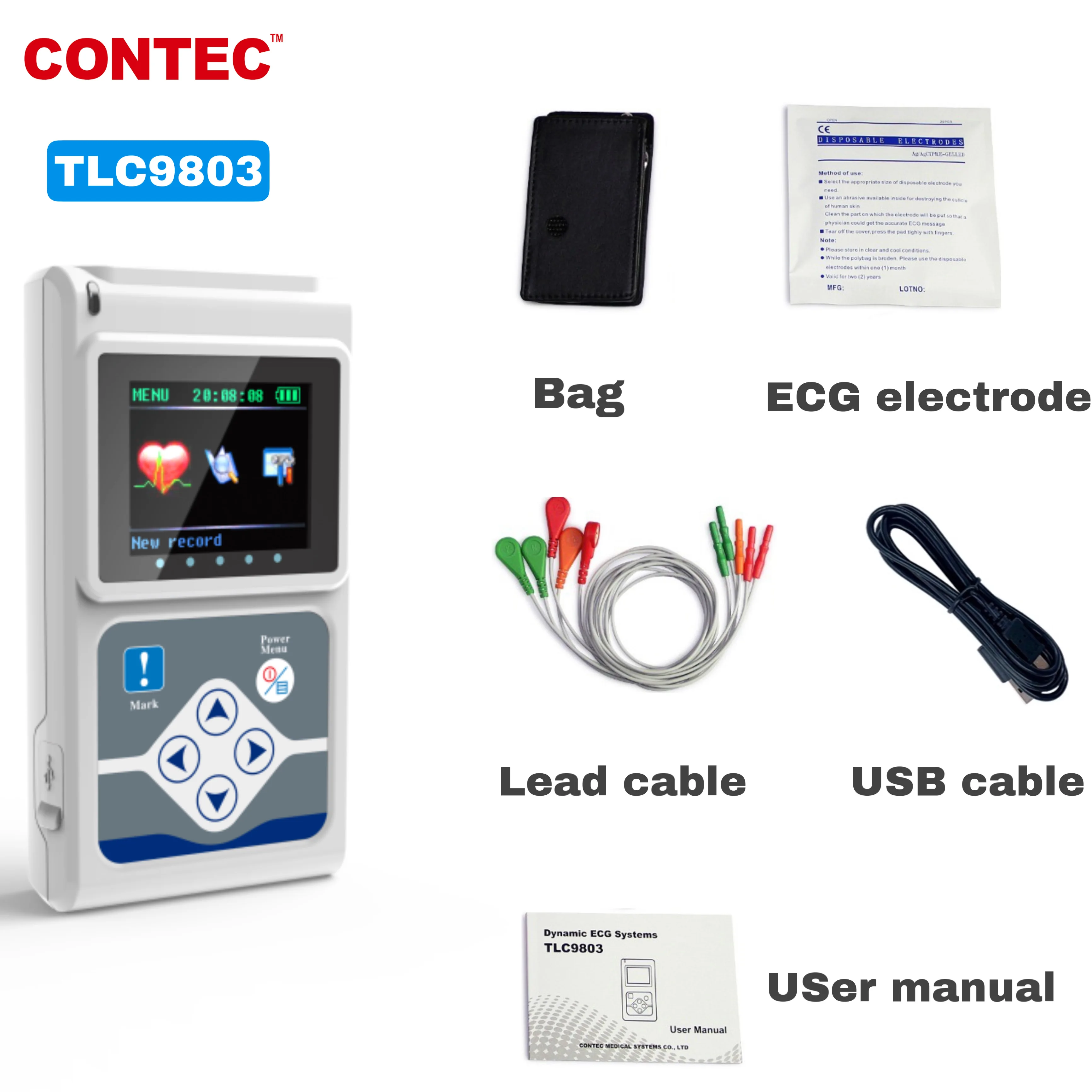 CONTEC TLC9803 3 Channels Recordable Machine Dynamic ECG Holter System monitoring tester Monitor health care