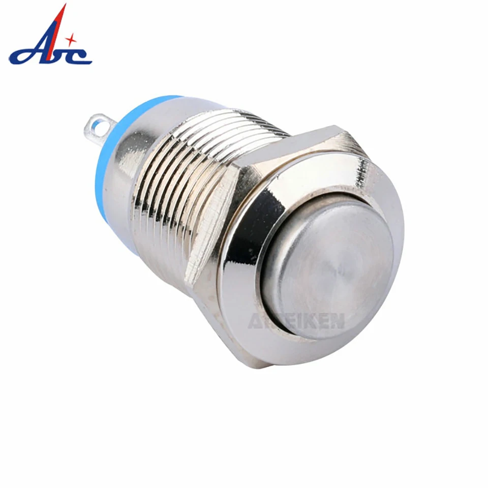 

2A 250V AC Flat Head High Flush Head Momentary Metal Waterproof Start 12mm Push Button Switch With 2Pins Terminal