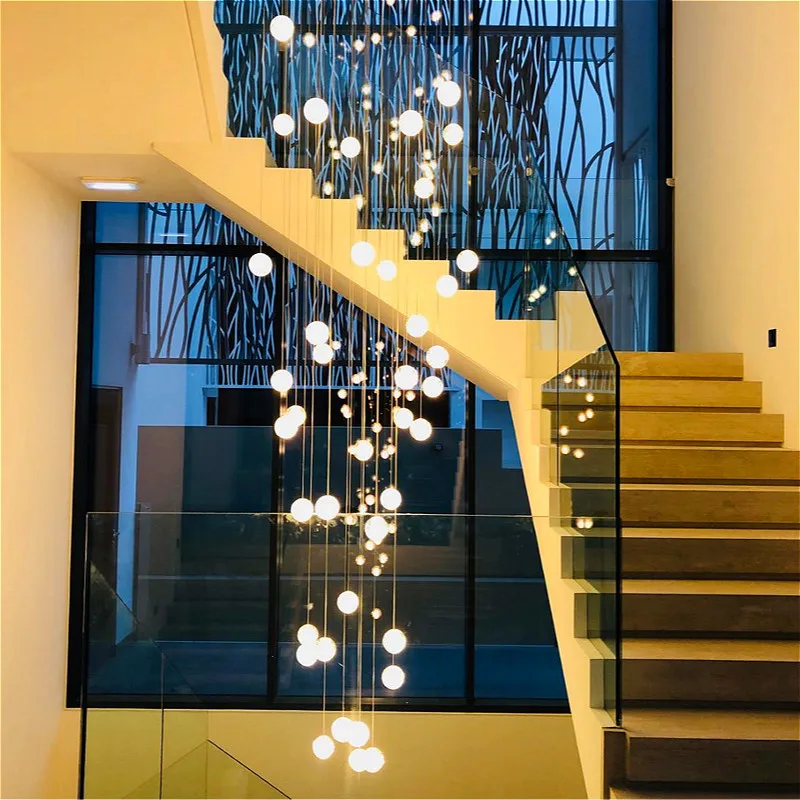 Modern Crystal Glass Ball LED Pendant Lights Fixtures Multiple Staircase Lamps Bar Hanging Lamp For Hotel Villa Duplex Apartment