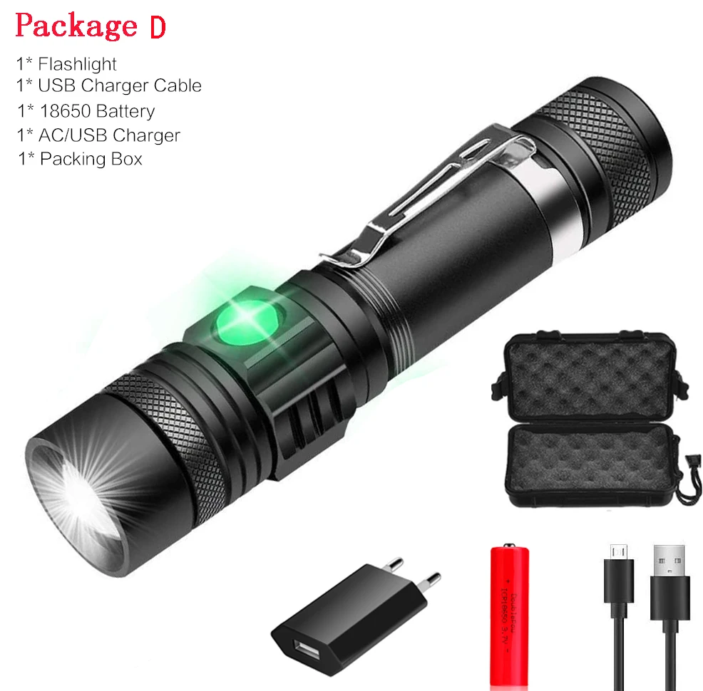 Pocketman LED-zaklampen USB oplaadbare zaklamp Fietszaklamp Outdoor waterdichte zaklamp Zoomzaklamp