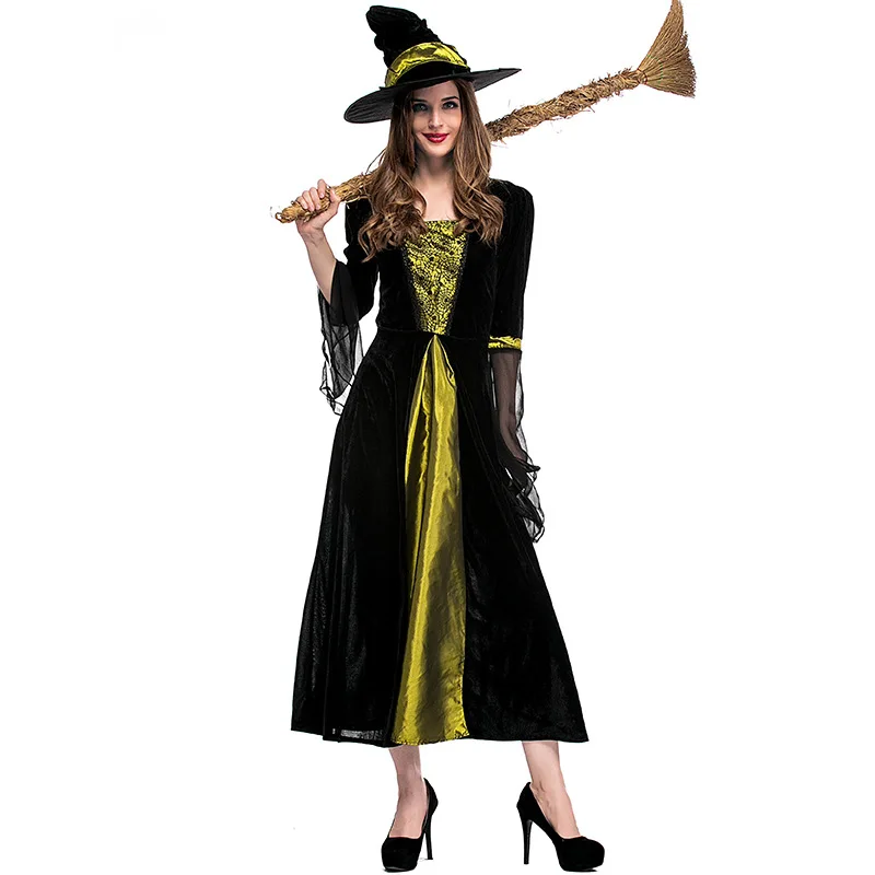 2020 Wicked Witch Costume Halloween Carnival Adult Women Fantasia Witch Cosplay Fancy Party Dress Up