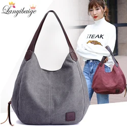 Three Layers Pocket Casual Canvas Shoulder Bags for Women 2021 Totes Bags Luxury Designer Handbag Large Capacity Canvas HandBags