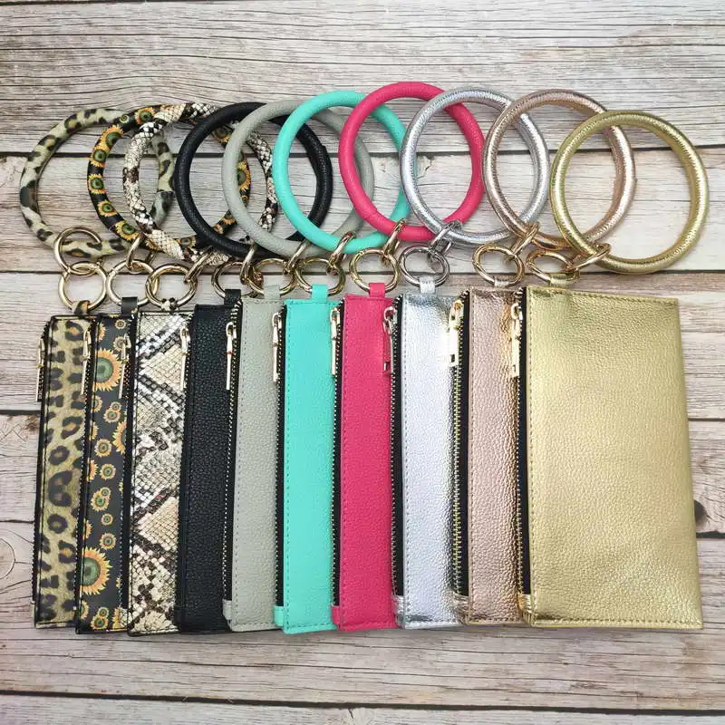 ZWPON  PU Leather Phone Wallet Wristlet Bangle Key Chain Leopard O Ring Clutch Wrist Purse Bag Christmas Gifts 