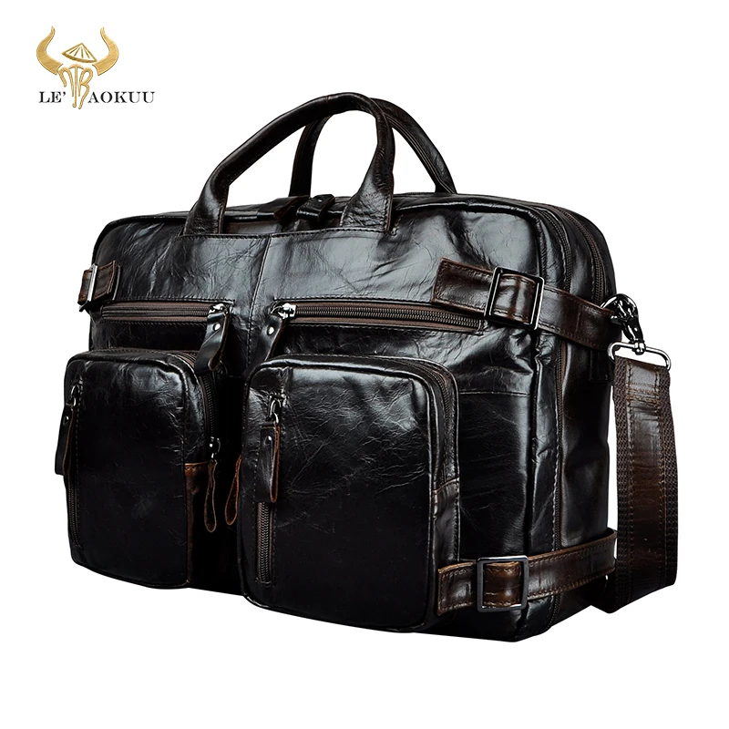 Genuine Leather man design multifunction purpose Maletas Maletin business briefcase 15\