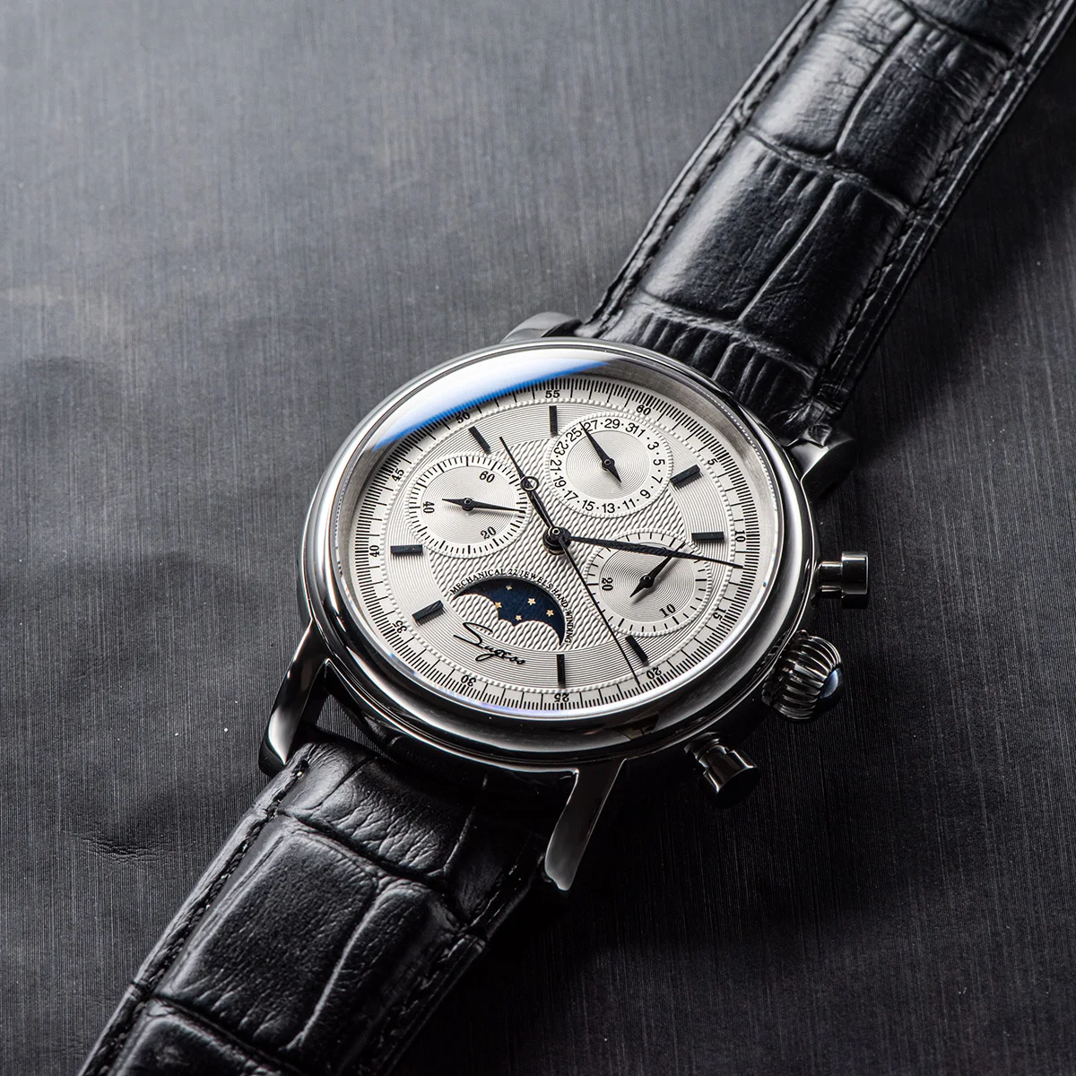 Sugess Pilot Chronograph Mechanical Watches Men Waterproof Original ST1908 Movement Moon Phase Calendar Wristwatch Swanneck 2022