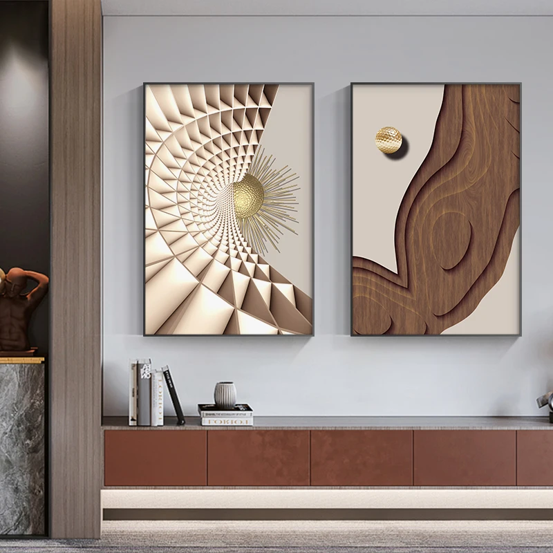 Modern Abstract Golden Geometric Posters and Prints Luxury Wall Art Pictures Canvas Painting for Living Room Bedroom Home Decor