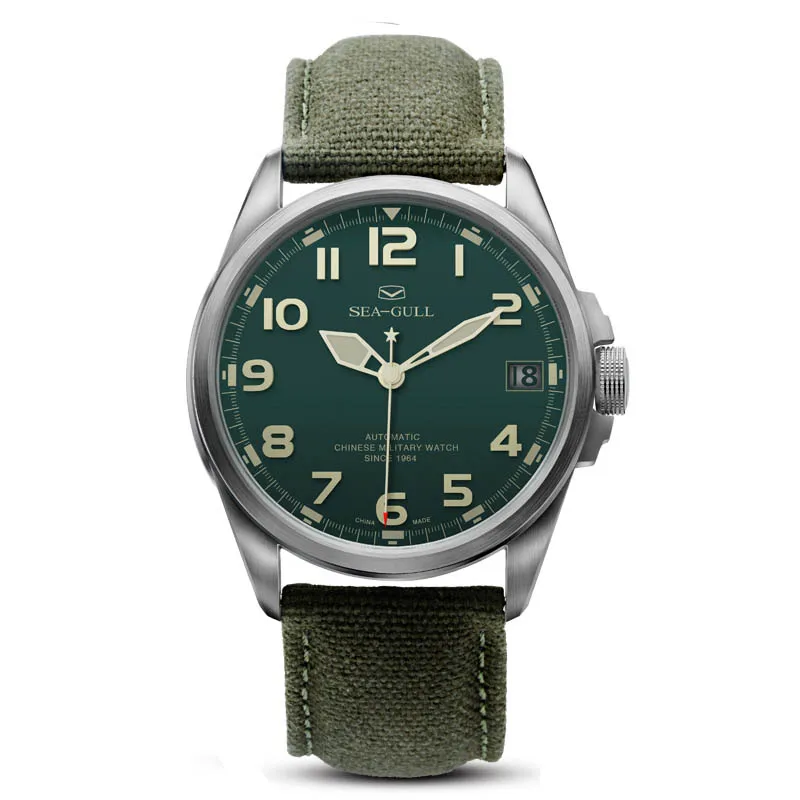 Genuine Seagull watches D813.581 Automatic Chinese Military Watch men Luminous Numerals Green Dial