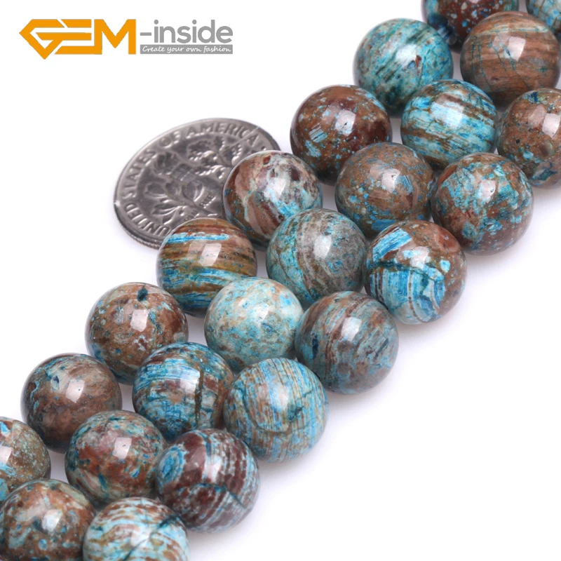 

Round Blue Crazy Lace Agates ( Dyed Color ) Smooth Stone Loose Beads For Jewelry Making Strand 15 inches DIY Bracelet Necklace