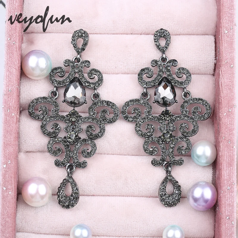 Veyofun Hyperbole Hollow Full Rhinestone Drop Earrings Luxury Vintage Wedding Dangle Earrings for Women Fashion Jewelry Gift