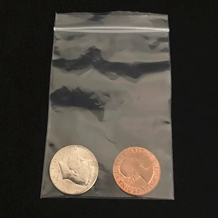 Bag4Life (1 US Half Dollar Coin and DVD) Magic Tricks Close Up Street Illusions Gimmick Prop Named Coin Thru Clear Plastic Bag