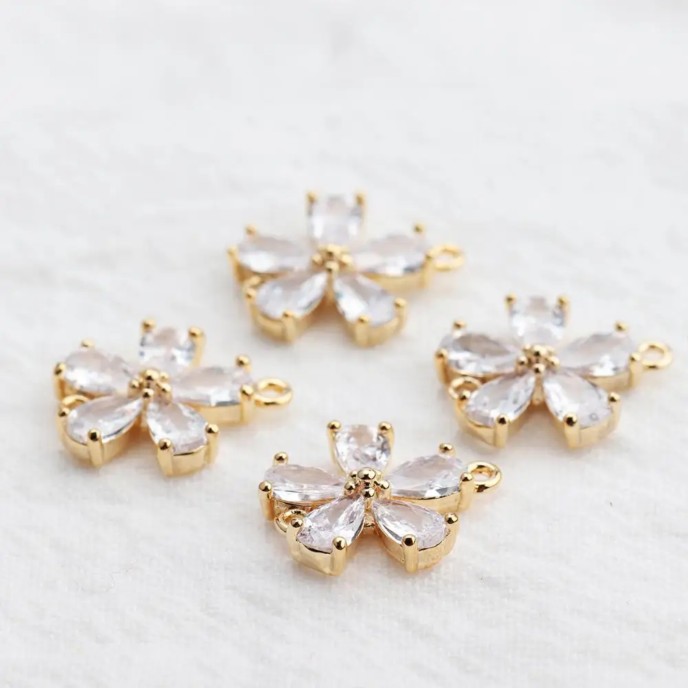 GUFEATHER M524,jewelry accessories,18k gold plated,copper,zircons,pass REACH,nickel free,flower shape,charm,diy earring,6pcs/lot