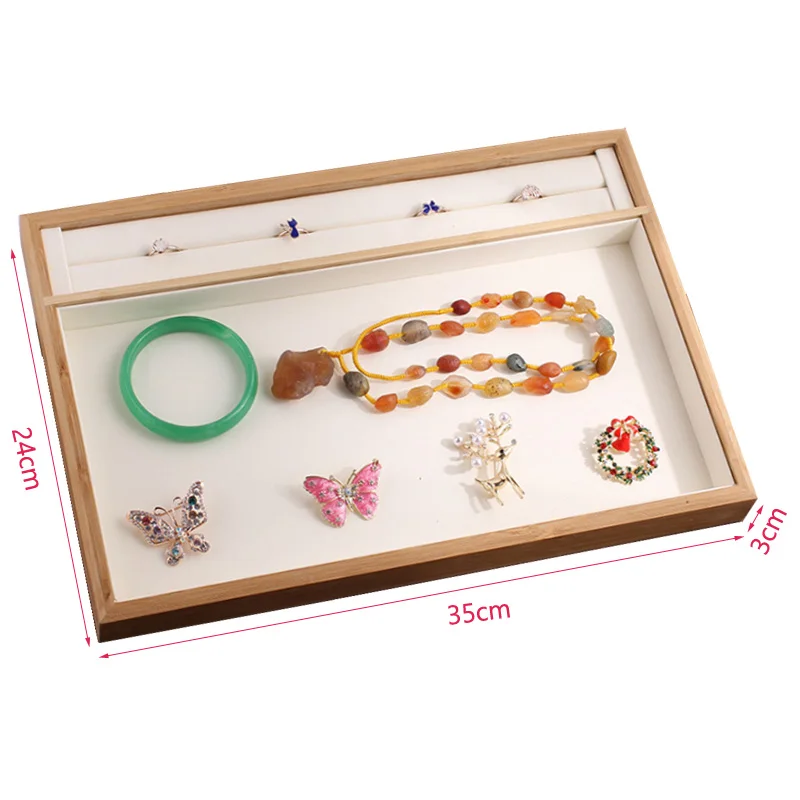 Luxruy PU Leather Bamboo Gift Jewelry Display Box Necklace Bracelet Bangle Rings Earrings Display Jewelry Showcase Storage Tray