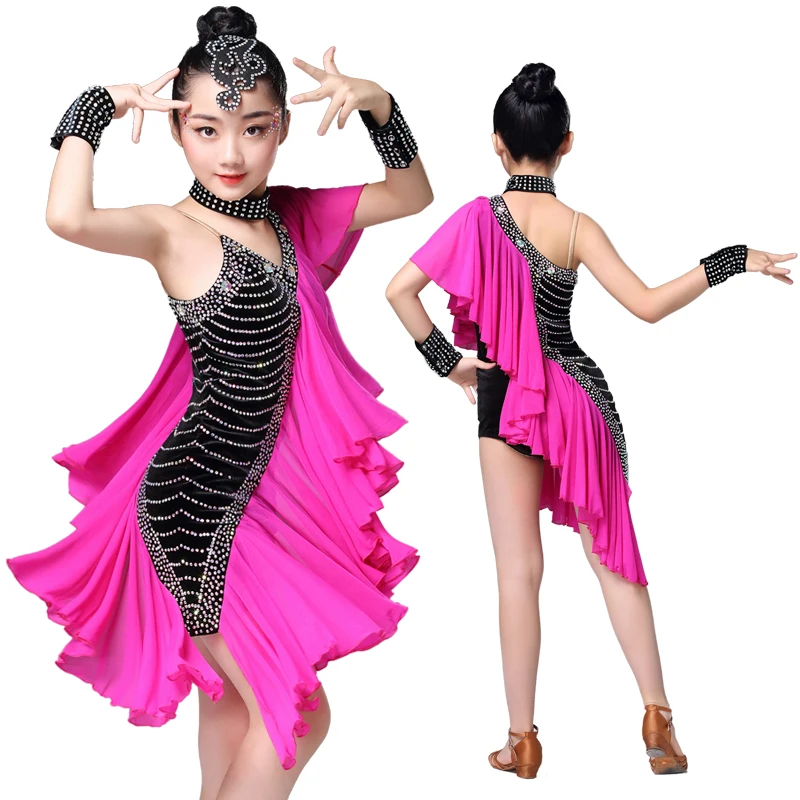 1pcs/lot children sequin latin dress girl tassel fishtail dancing costumes kid sweet creative performance dress