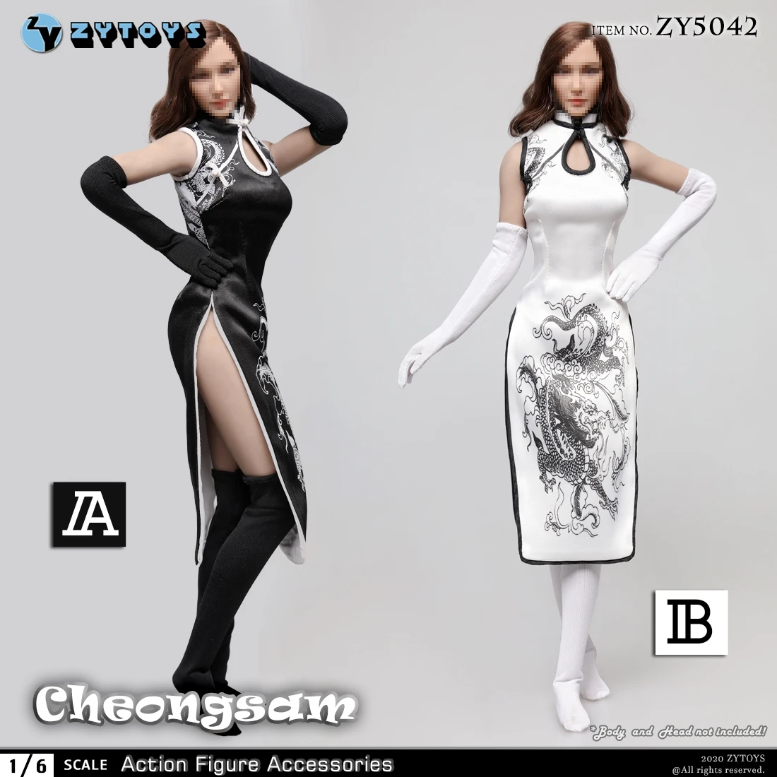 

1/6 Chinese Style Suit Female Figure Clothes Dragon Cheongsam Women White Black Skirt For 12inch OB OD BJD Dolls Accessories Toy