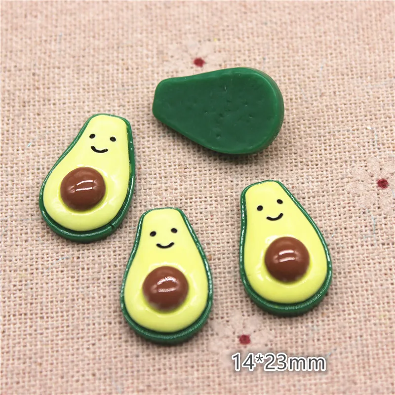 20pcs 14*23mm Cute Resin Cartoon Fruit Smile Face Avocado Flatback Cabochon Food Art DIY Hair Clip Decoration