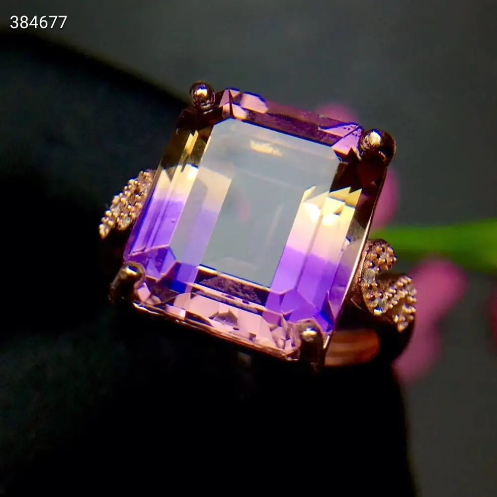 Anillo ajustable de cuarzo amatetrina amarillo púrpura Natural 12*14mm cuenta rectangular de ametrina para mujer AAAAAA