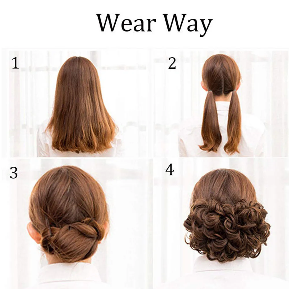 Cabelo grande sintético Messy Bun Updo, elegante ondulado Scrunchie, bandeja Chignon, penteados de rabo de cavalo para mulheres