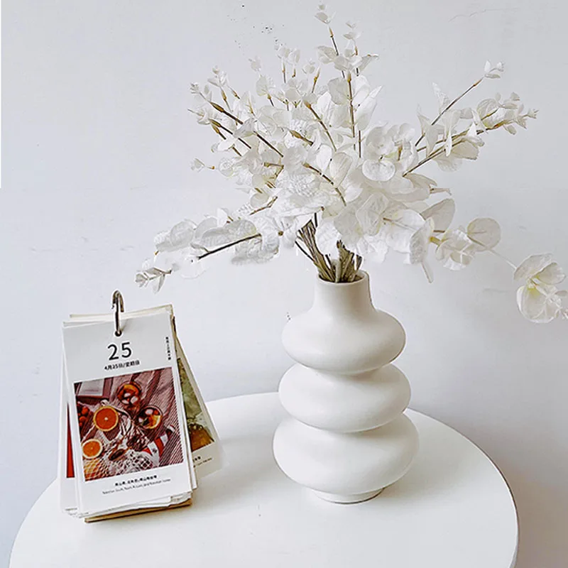 Nordic White Vegetarian Ceramics Desktop Vases Ornaments Office Desktop Flower Arrangement Container Home Decoration Accessories