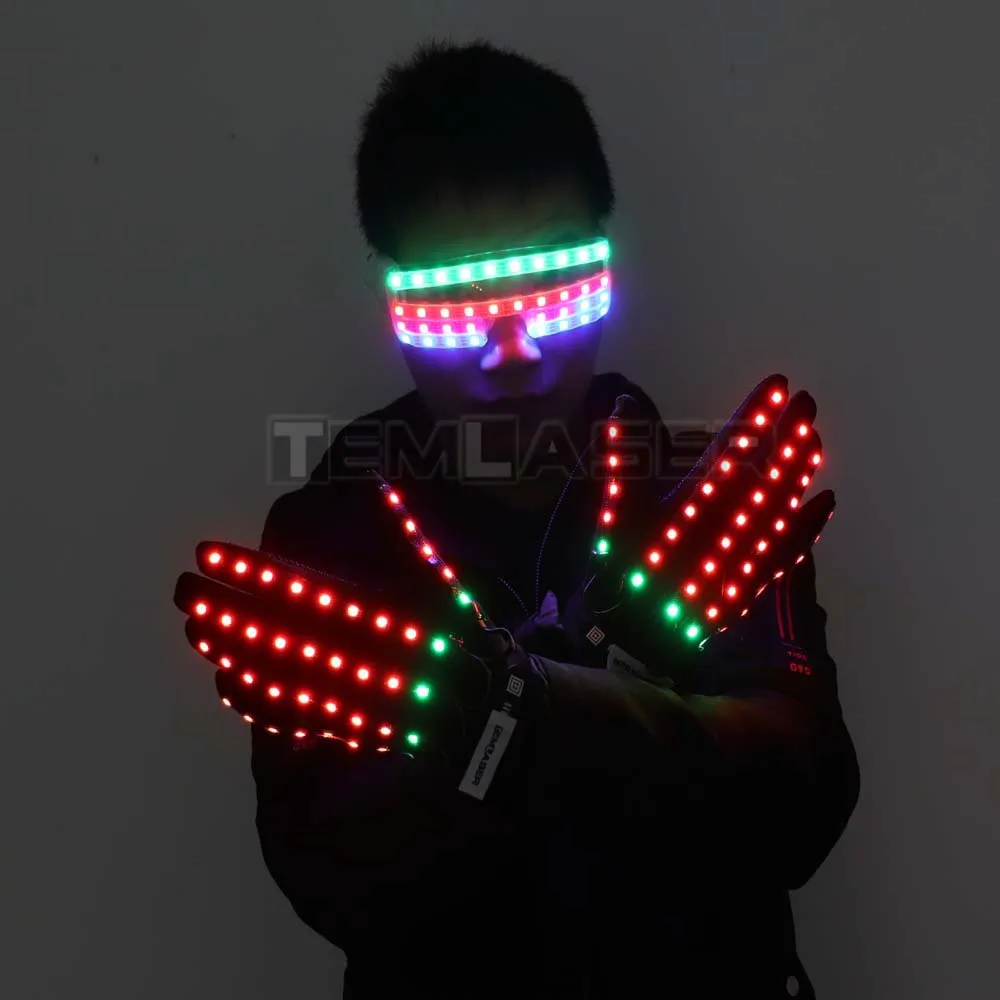 Full Color Remote Control LED Gloves Laser Ray Light Finger Lighting Mitt Party Supplies Glowing Light Up Glasses Party Deco