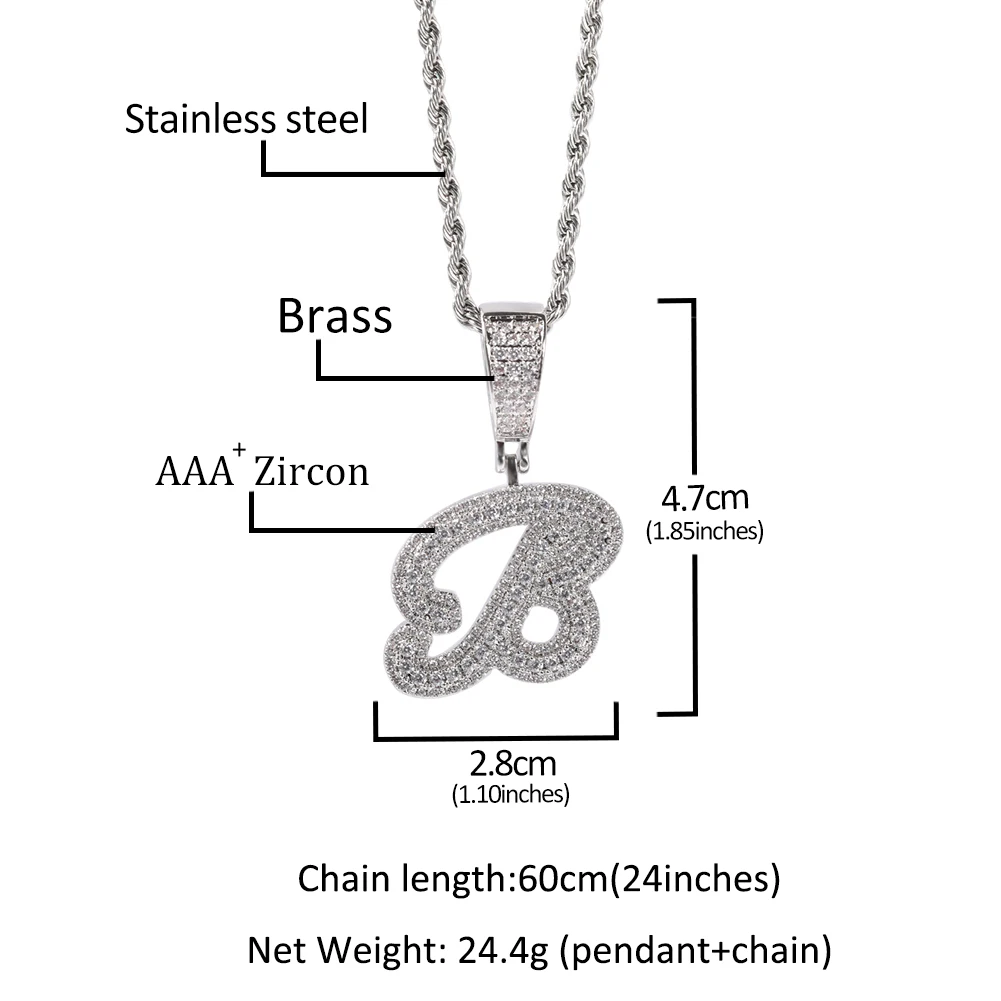 UWIN 2022 New Initial Brush Cursive Letter Pendant for Women Men Ice Out Cubic Zircon Alphabet Charms Fashion Hip Hop Jewelry