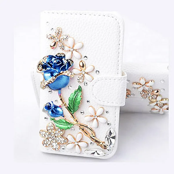 PU Leather Case For iPhone 15 11 14 Pro Max 12 Mini X XR XS Blue Rose Bumper For iPhone 14 Pro Max 8 7 Plus Wallet Card Cover