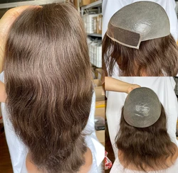 Toupee For Men Human Hair Long Men's Toupee Swiss Lace Front Men Wigs Hair Replacement System Natural Wavy Human Hair Toupee8*10
