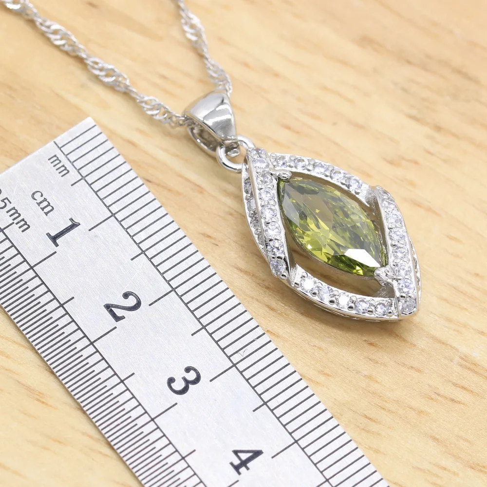 Exquisite 925 Sterling Silver Jewelry Sets For Women Olive Green Zircon Bracelet Earrings Necklace pendant Ring Birthday Gift image 3