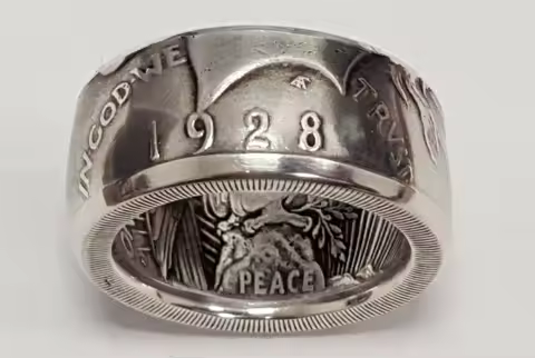 Locomotive Vintage Ring Antique Handmade Coin Silver Color Dollar Engraving Different Time Ring Classic Coin Jewelry