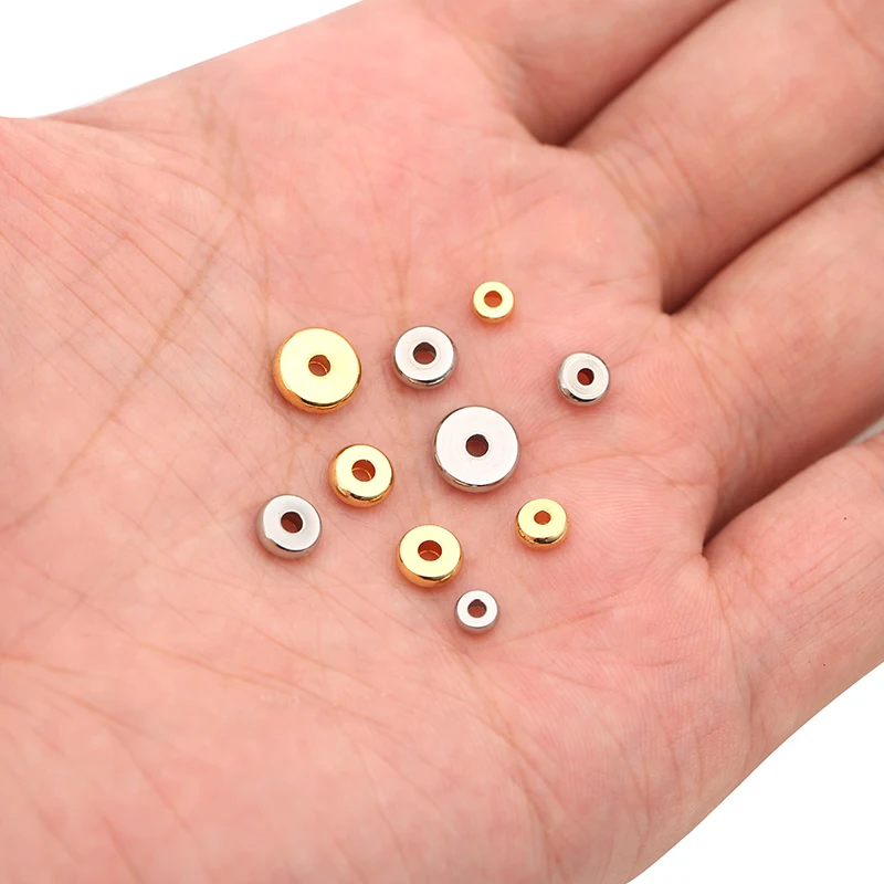 20/50pcs Stainless Steel Flat Spacer Beads Lot 4 5 6 8mm Gold Color Loose Large Hole Charm Beads For Bracelet Diy Jewelry Making