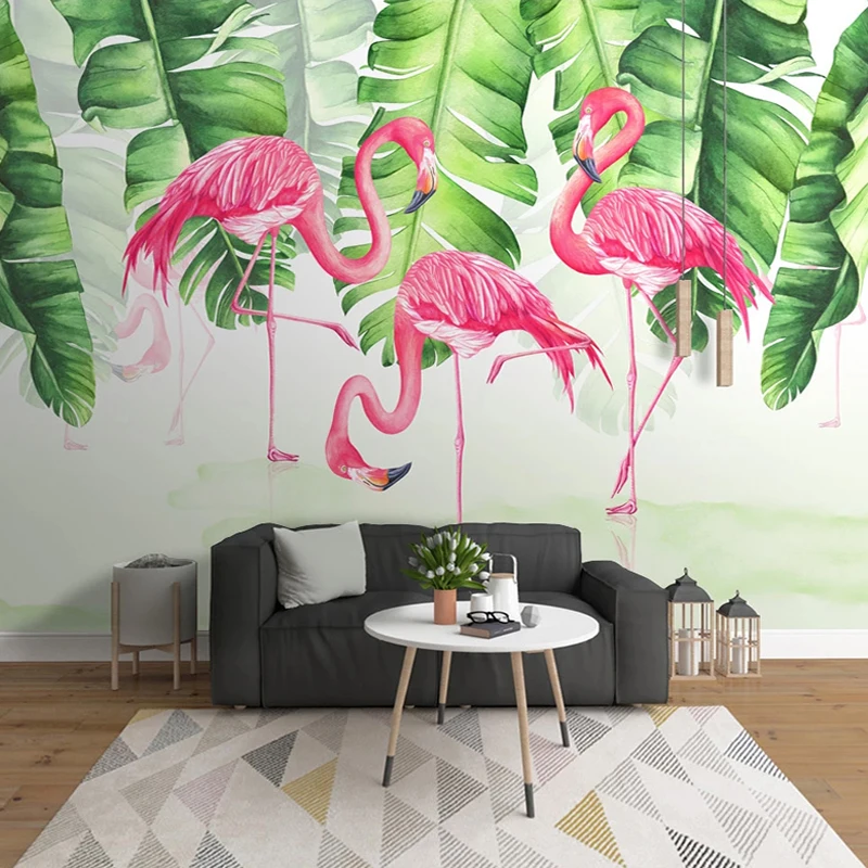 Custom Mural Nordic Modern Green Leaf Flamingo 3D Photo Wall Decor Painting Hotel Bedroom Living Room TV Background Wallpaper