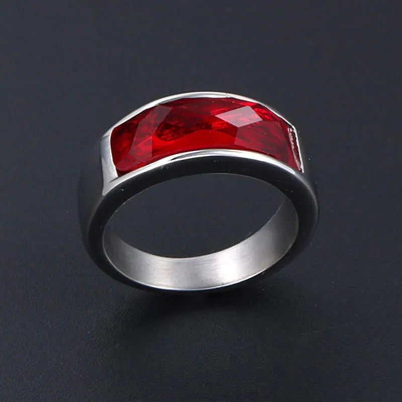 Trendy Red Purple Sands Agate Gemstones Ruby Crystal Concise Rings Men Women Titanium Stainless Steel Cool Finger Band Jewelry