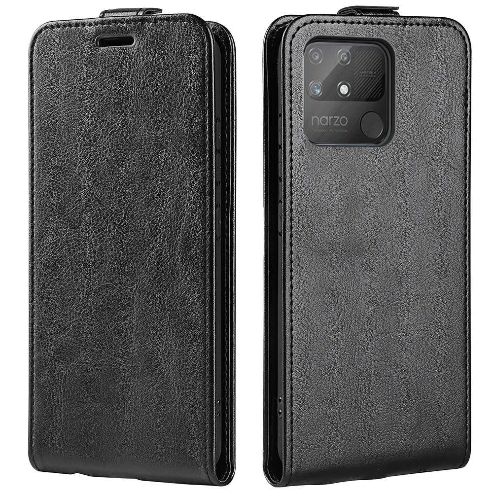 BBK R3430 حافظة لهاتف OPPO Realme Narzo 50A (6.5in) غطاء لأسفل مفتوح نمط جلد الوجه فتحة للبطاقات أسود A50 50 A RMX3430 Narzo50A