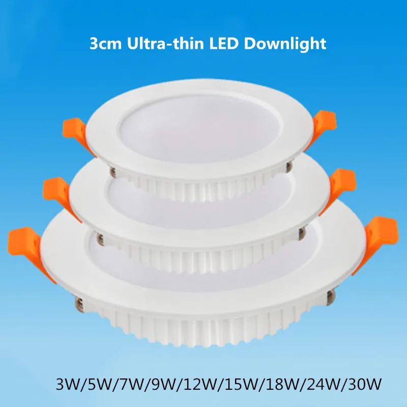 Ultra Thin Round LED Downlight 3W 5W 7W 9W 12W 15W 18W 21W 24W 30W 36W Aluminum AC220V LED Ceiling Recessed Spot Light