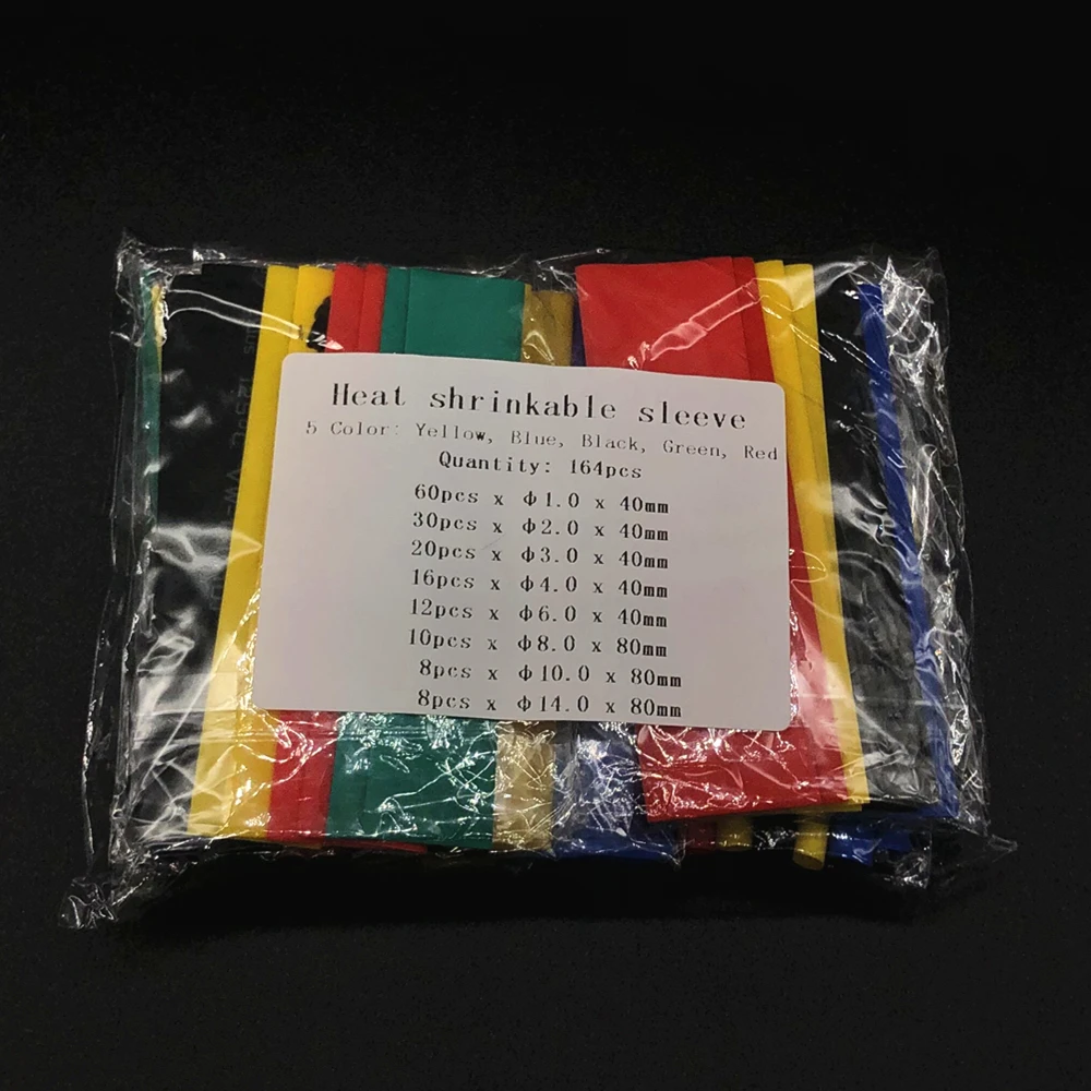 164pcs/Box Set Polyolefin Heat Shrink Tube Shrinkable Wire Cable Insulated Sleeving Tubing Electronic Parts
