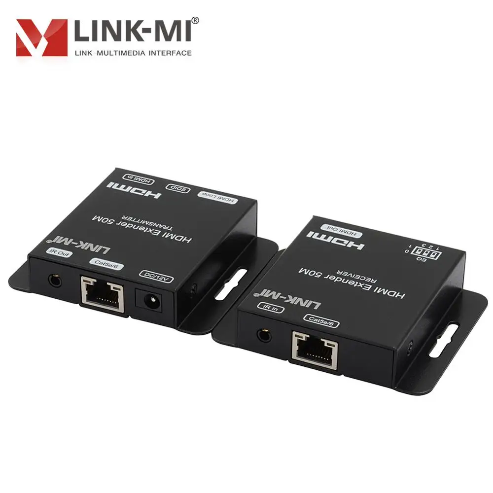 Extensor de LINK-MI 50m hdmi com laço para fora sobre o único suporte de cabo cat5e/6 1080p 60hz yuv4: 4:4 cópia local e remoto ir poc edid