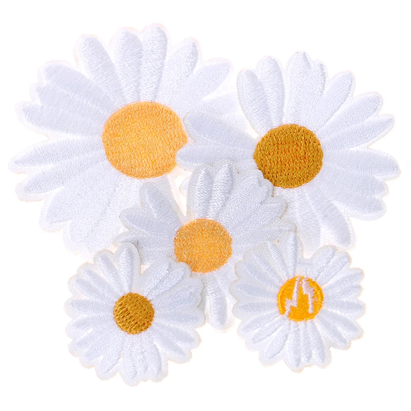 5pcs DIY Small Sun Flower Daisy Embroidery Patches for Clothing Iron on Clothes Sticker Stripe Iron-on Applique Hole Repair